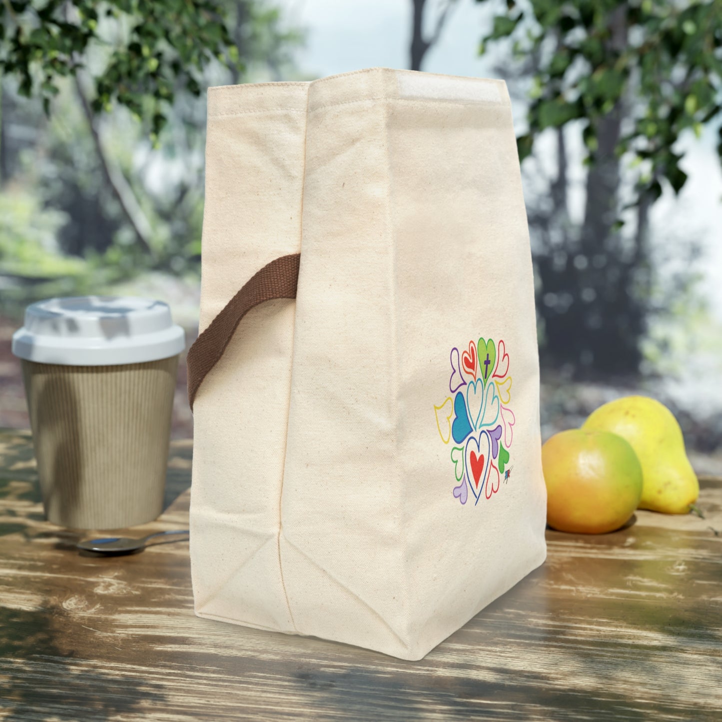 Hearts Canvas Lunch Bag With Strap